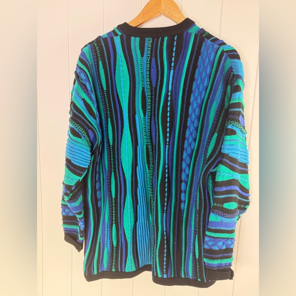 Vintage Striped Button-Front Unisex Sweater Cardigan - Blue/Teal - Picture 7 of 9